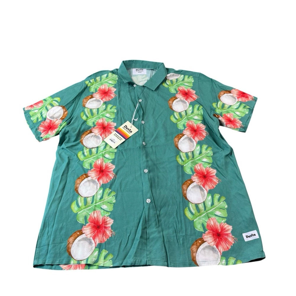 Duvin Tropical Coconut AOP Perfosmncr Hawaiian Men's Button Front Size M NWT